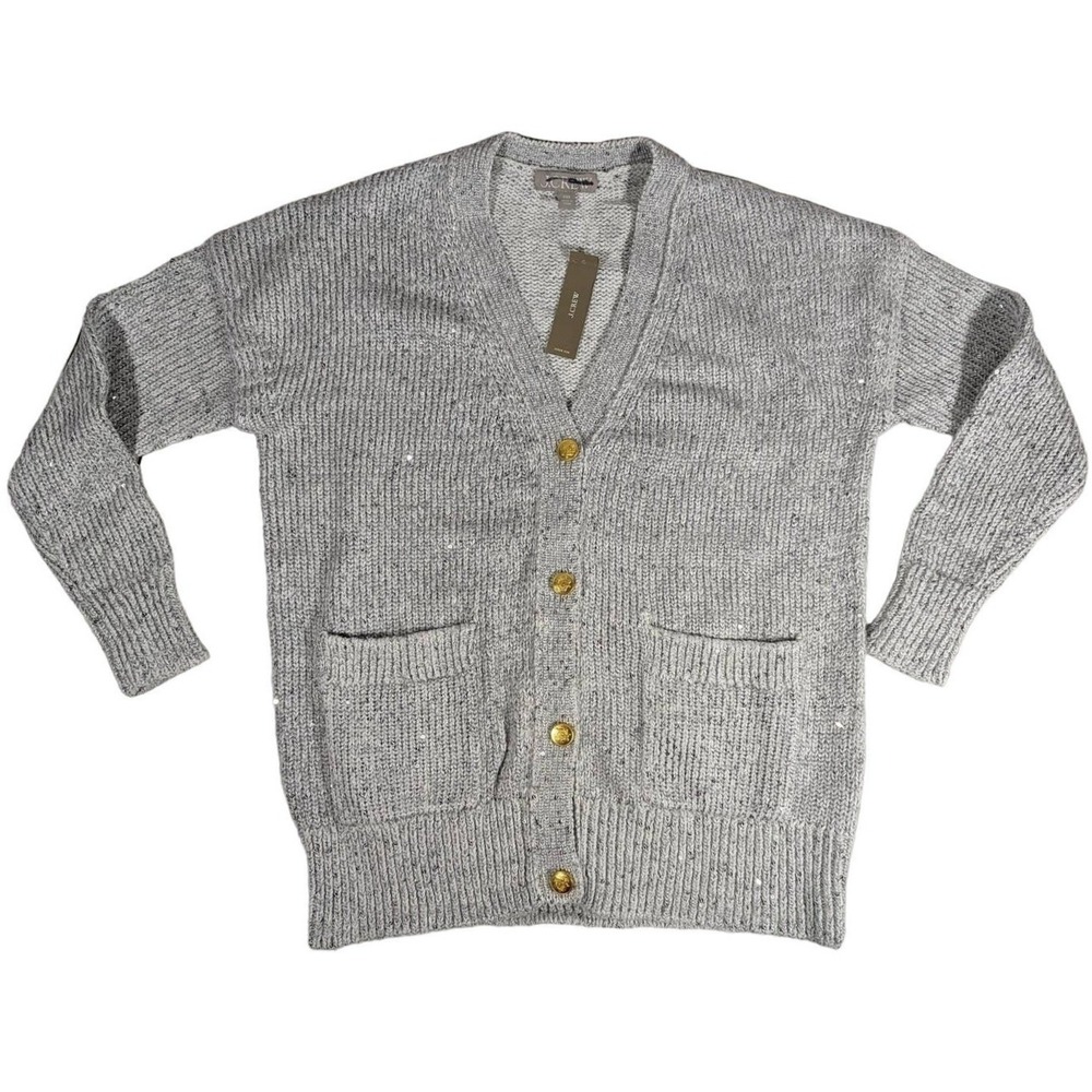 J‎ Crew Sequin Knit Cardigan Sweater Grey XXS NWT